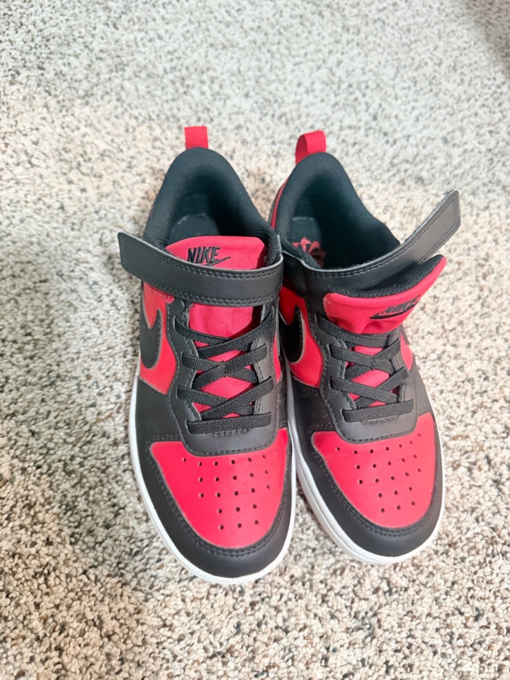 Nike Kids Red and Black Velcro-Closure Sneakers